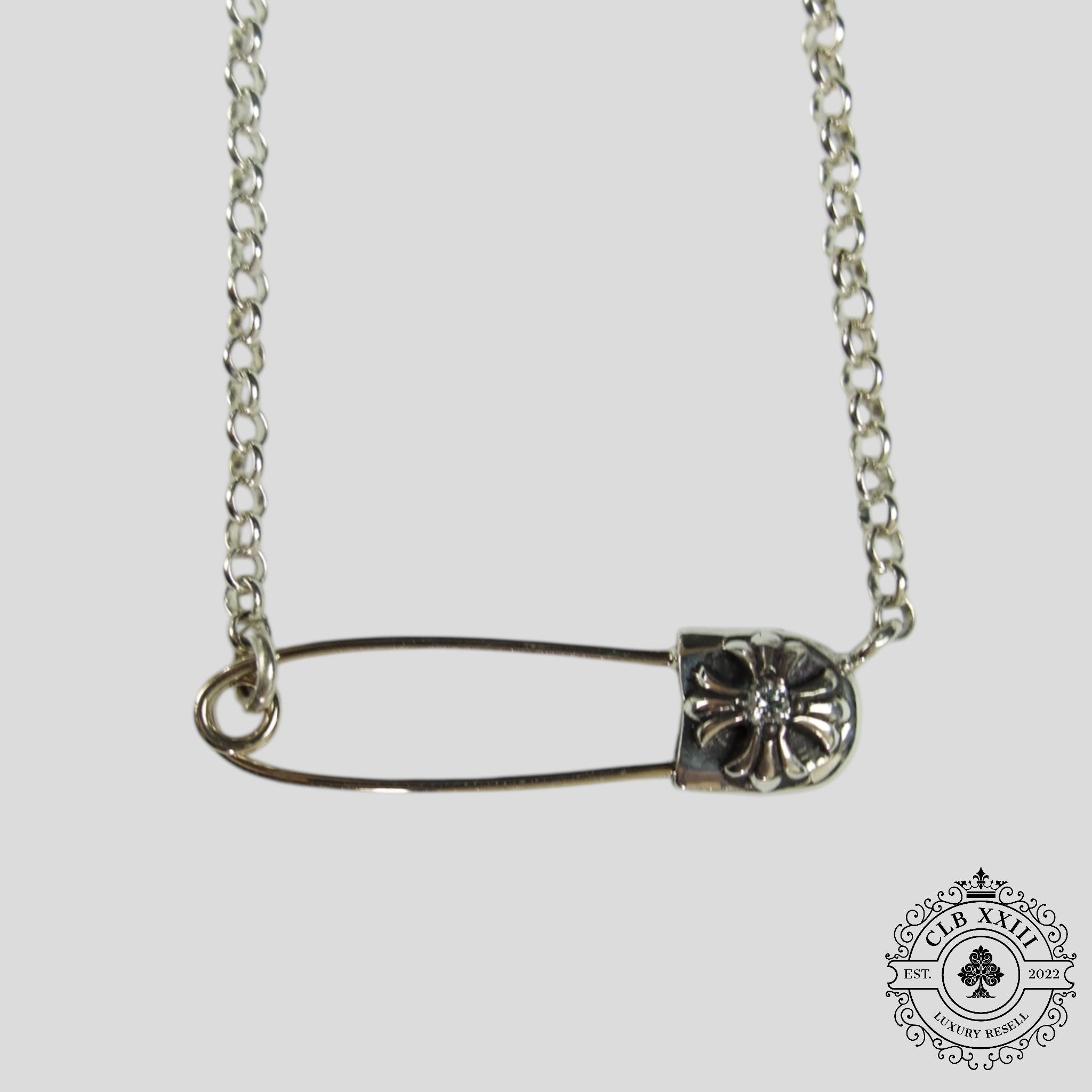 Chrome Hearts Diamond Paper Clip Necklace in Silver