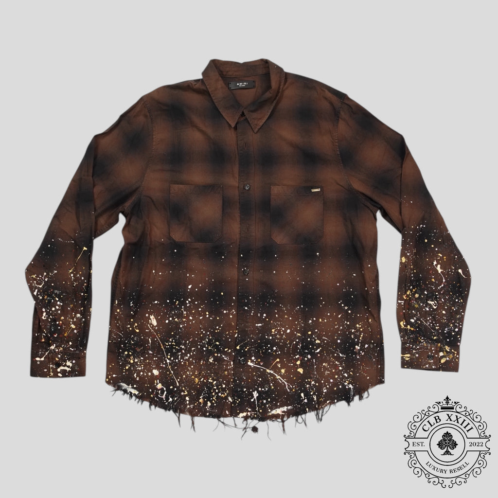 Amiri Crystal Painter Plaid Button Up in Brown