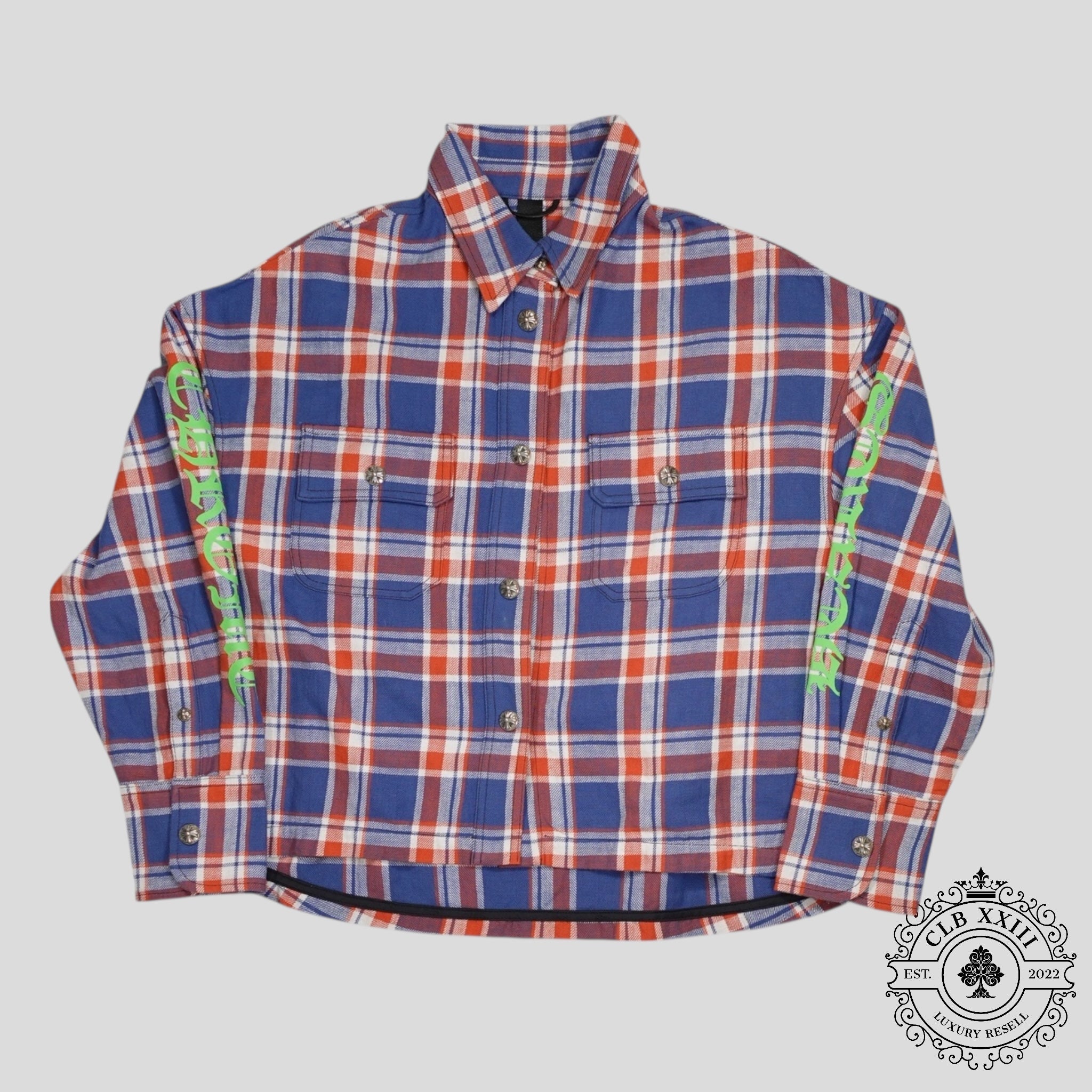 Chrome Heart Sleeve Logo Flannel Shirt in Blue/Red