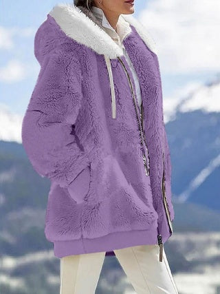 Plush Hooded Jacket – Oversized Fleece Zip-Up with Pockets