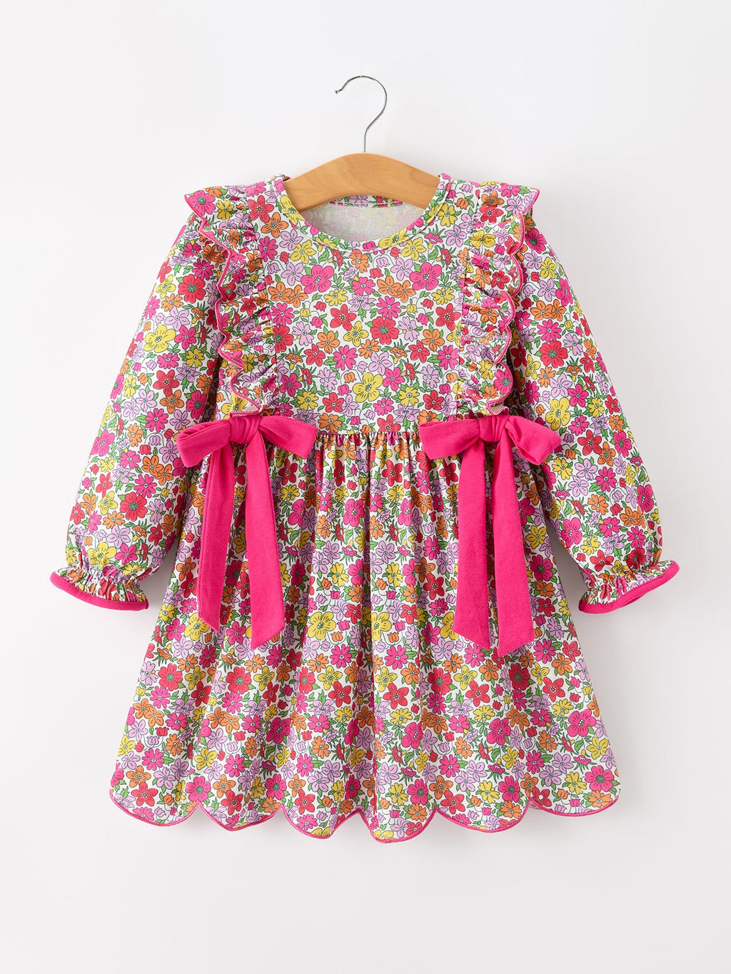 Hot Pink Bow Floral Girl Dress