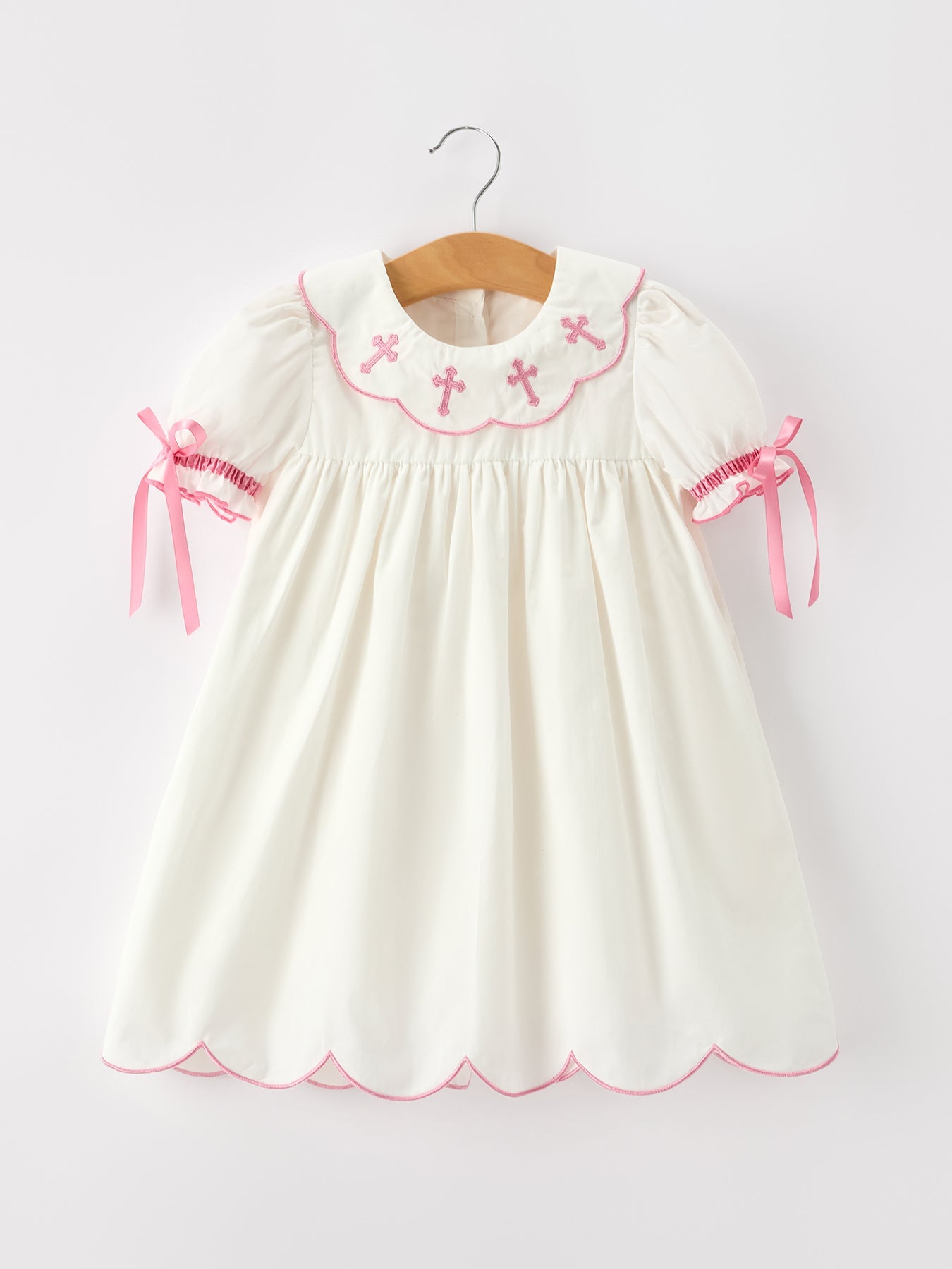 Pink Cross Bishop Christening Girls Dress