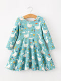 PREORDER Fall Goose Print Girls Long Sleeve Twirl Dress