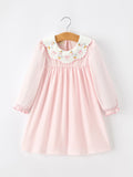 Pink Duck Embroidered Baby Girl Dress Peter Pan Collar Bow Dress