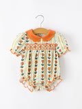 Fall Floral Stripe Baby Romper Petals Collar Smocked Puff Sleeve