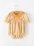 Fall Floral Stripe Baby Girls Romper Petals Collar Smocked