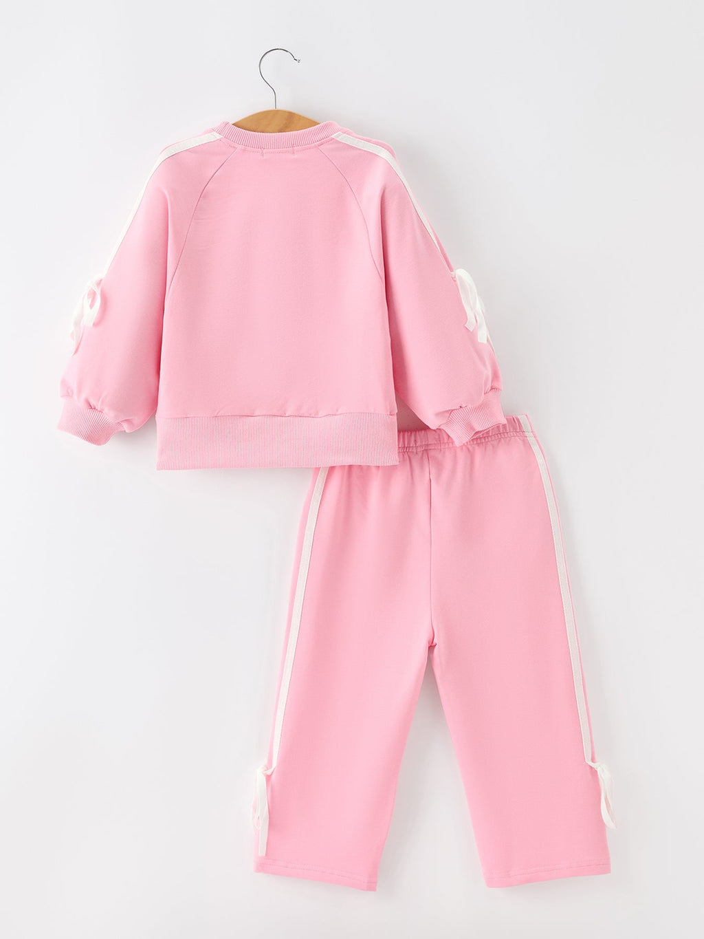 Girls Pink Bow Trim Sweatshirt and Pants Set
