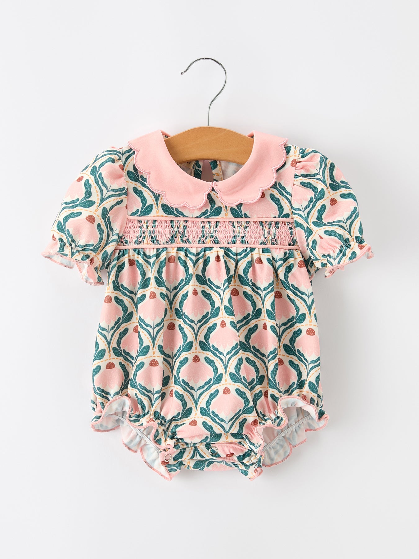 Fall Geometric Floral Baby Romper Petals Collar Smocked