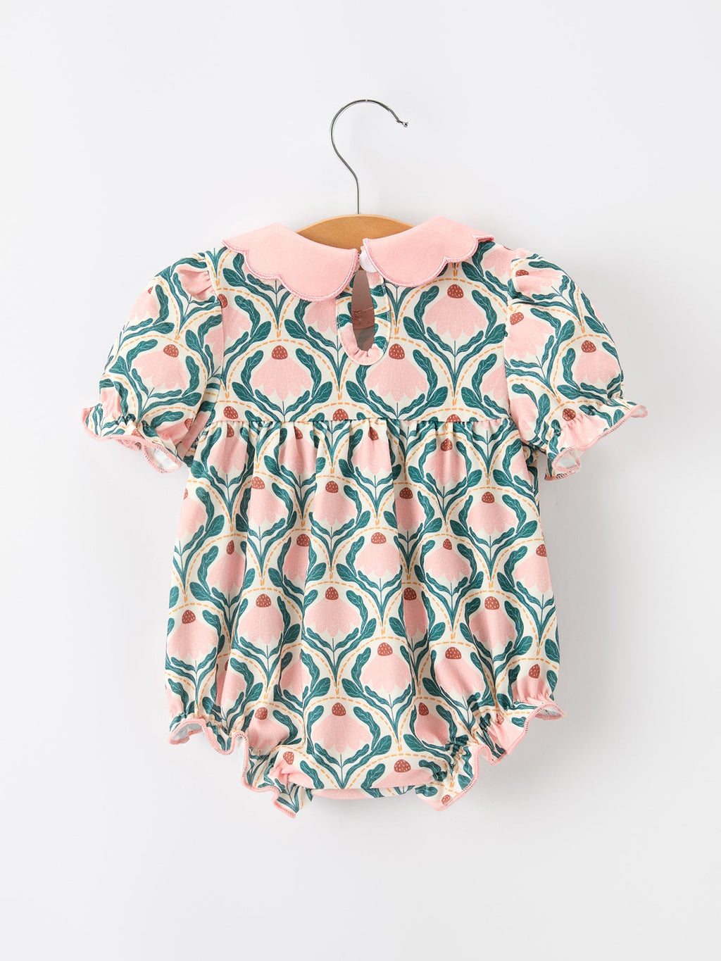 Fall Geometric Floral Baby Romper Petals Collar Smocked