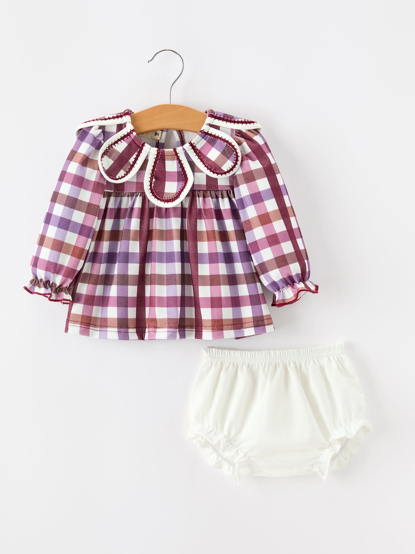 Fall Plaid Petals Collar Girls Bloomer Set