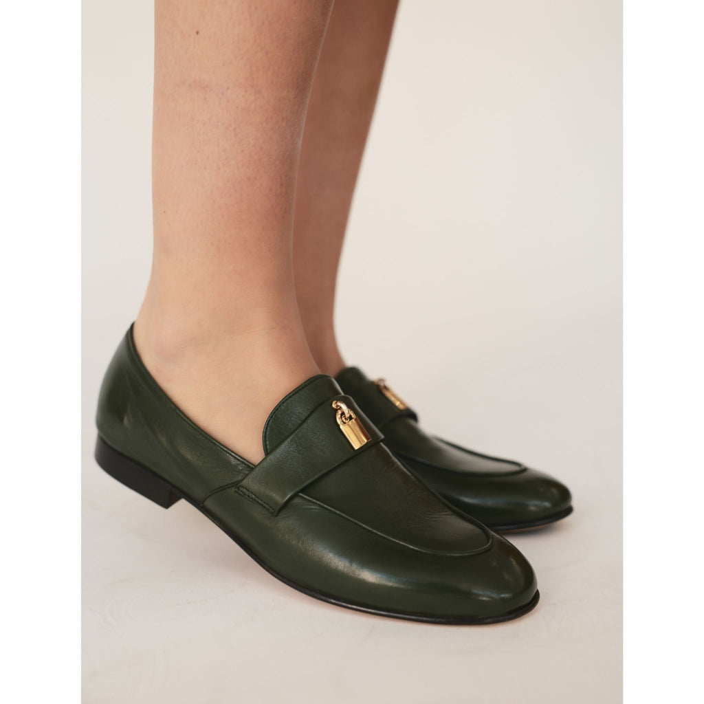 Tan Leather Lock Flat Loafer