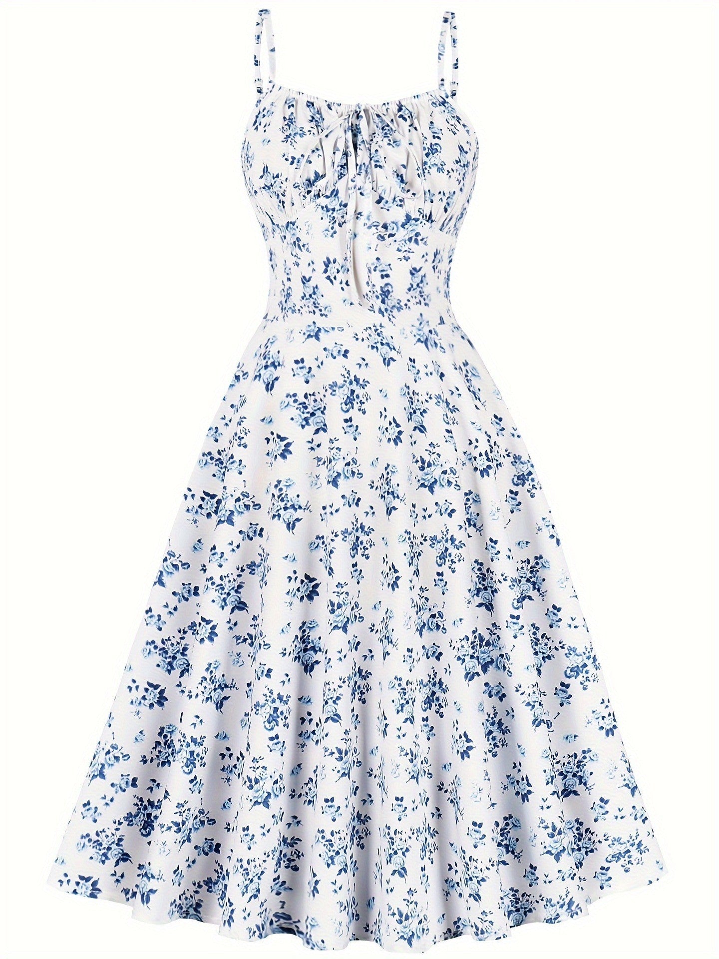 Floral Backless Bow-Tie Strappy Maxi Dress – Black & Blue, S–XXL