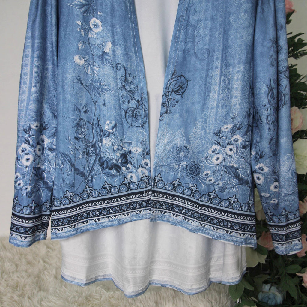 Women's Floral Print Open-Front Cardigan – Long Sleeve Boho Kimono Jacket