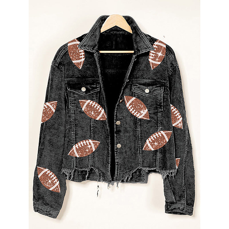 Cropped Corduroy Jacket with Button Front & Raw Hem