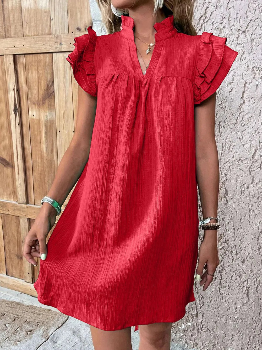 Ruffled Notched Cap Sleeve Mini Dress – Flirty Summer Style