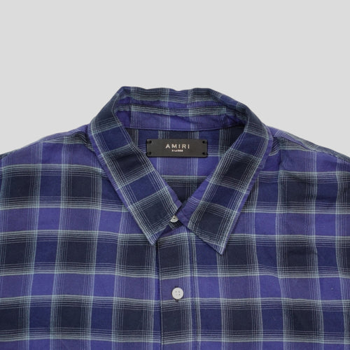 Amiri Bleached Flannel Button Up in Blue