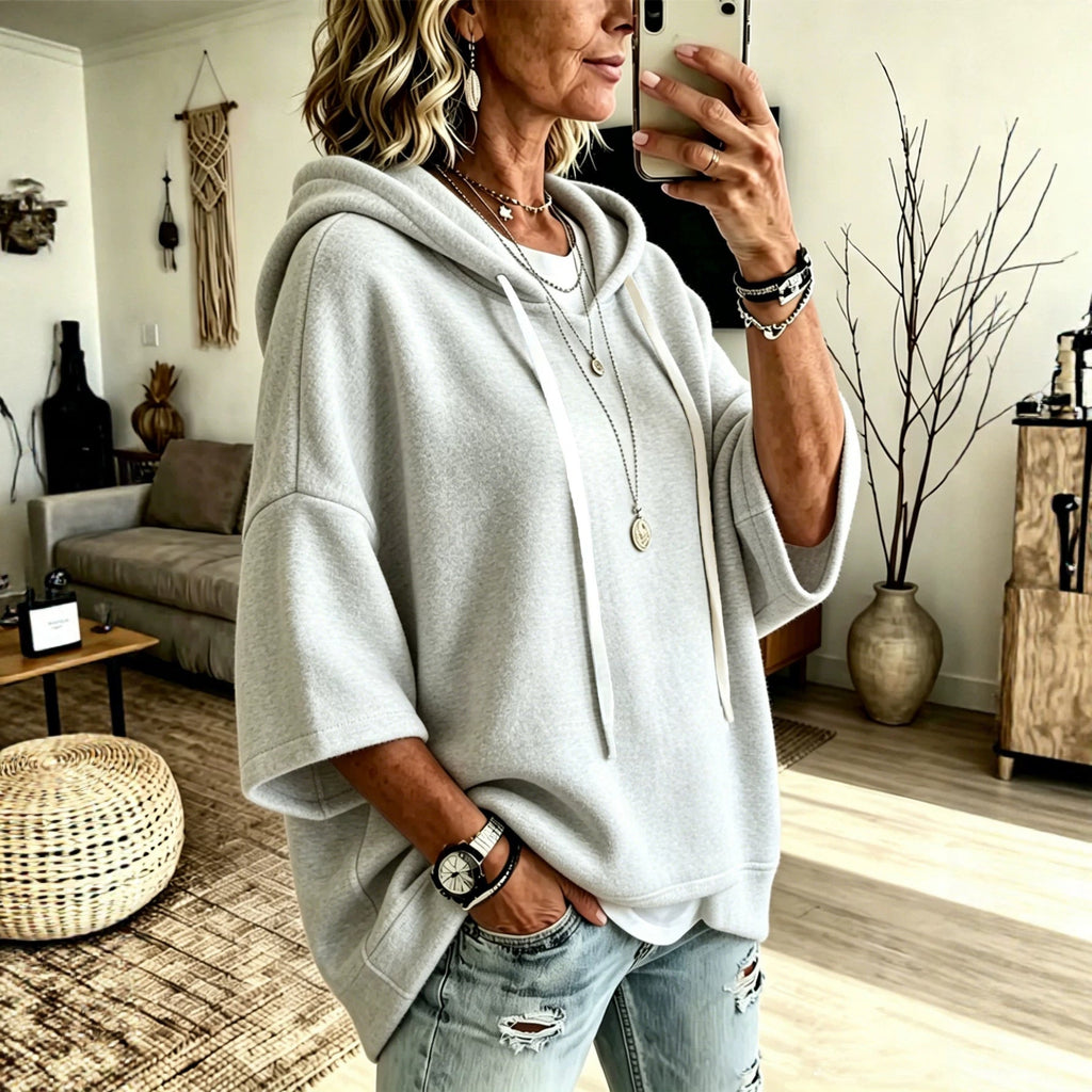 Women's Oversized Batwing Sleeve Hoodie – Loose Fleece Pullover