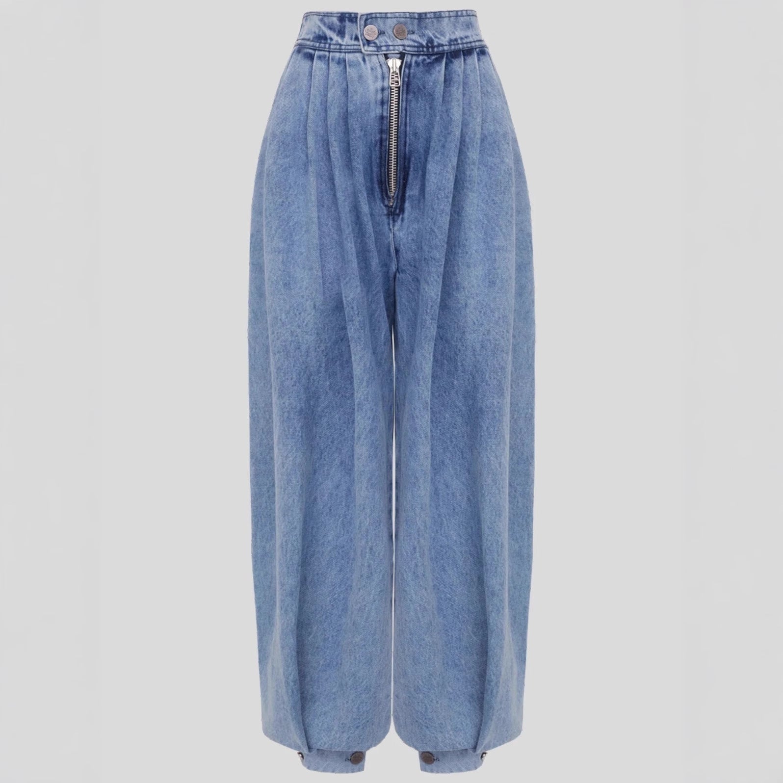 High Waisted Leg-Tie Jeans – Zipper Detail Button Closure Long Pants