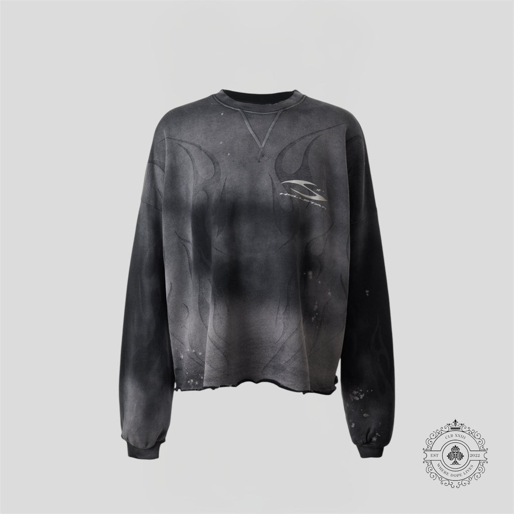 Hellstar Burned Tribal Crewneck Oversize in Grey