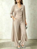 Long Sleeve Swing Collar Cardigan & Wide-Leg Pants Three-Piece Set