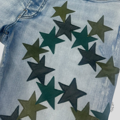 Amiri Chemist Star Patch Jeans in Light Indigo / Green