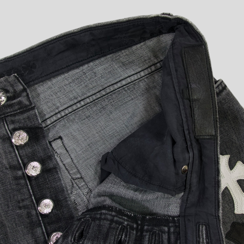 Chrome Heart Fleur Knee Denim in Black/White