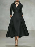 V-Neck Waist-Cinching Long Sleeve Midi Dress