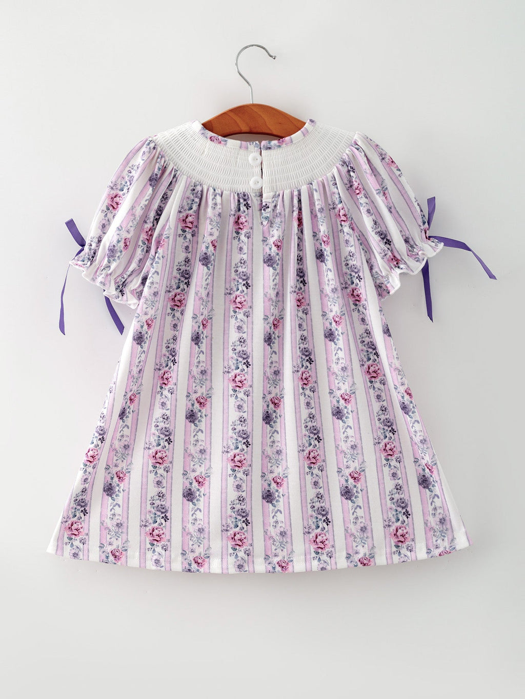 Fall Purple Floral Smocked Embroidered Girl Dress