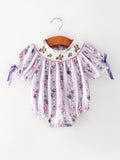 Fall Purple Floral Smocked Embroidered Baby Girl Romper