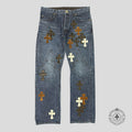 Chrome Hearts Fleur Knee Cross Patch Jeans