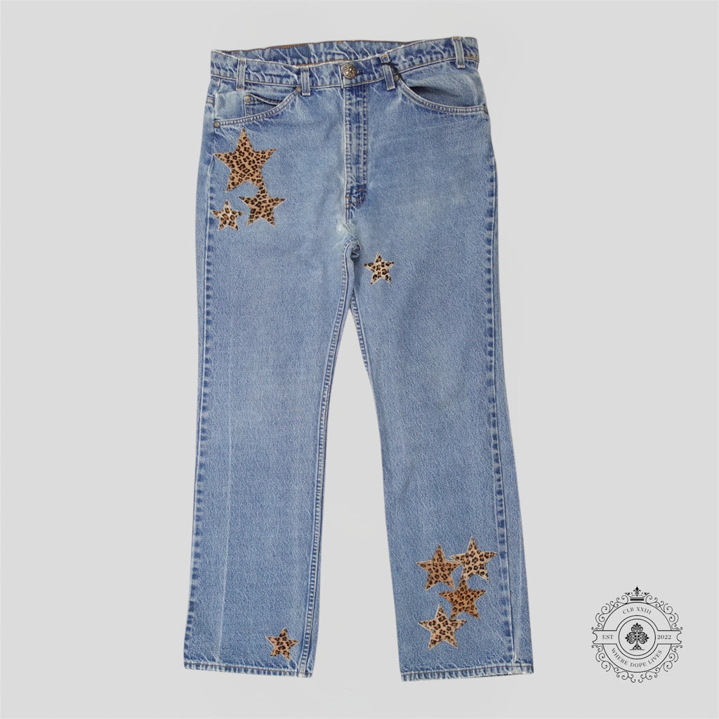 Chrome Hearts Levi Star Patch Jeans in Indigo / Leopard