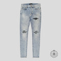 Amiri MX1 Leather Patch Jeans in Stone Indigo