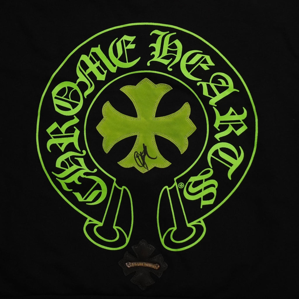 Chrome Hearts Signed Leather Cross Patch Horseshoe Logo Hoodie in Black/Green