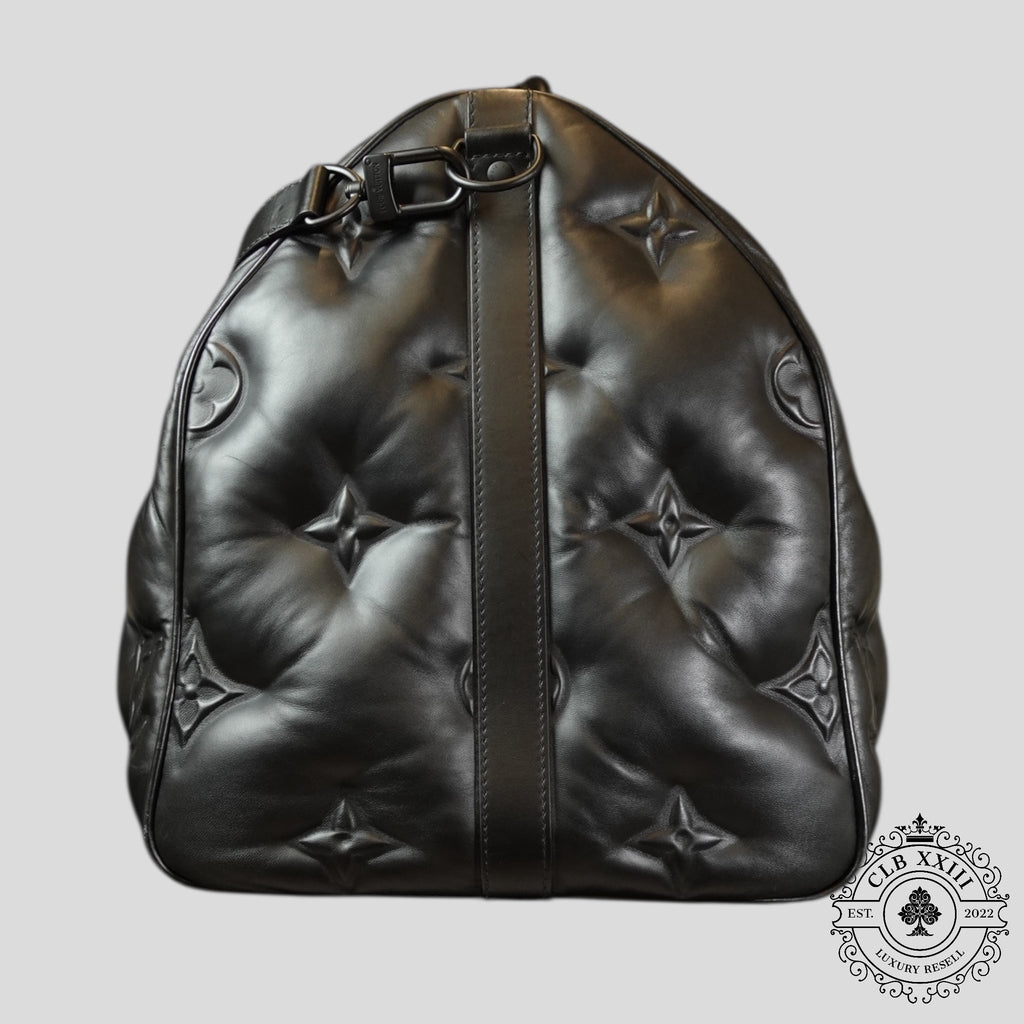 Louis Vuitton Lambskin Monogram Keepall Puffer Xl Bandouliere 75 in Black