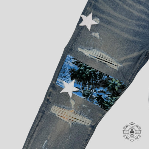 Amiri Hawaiian Star Art Patch Jeans in Clay Indigo