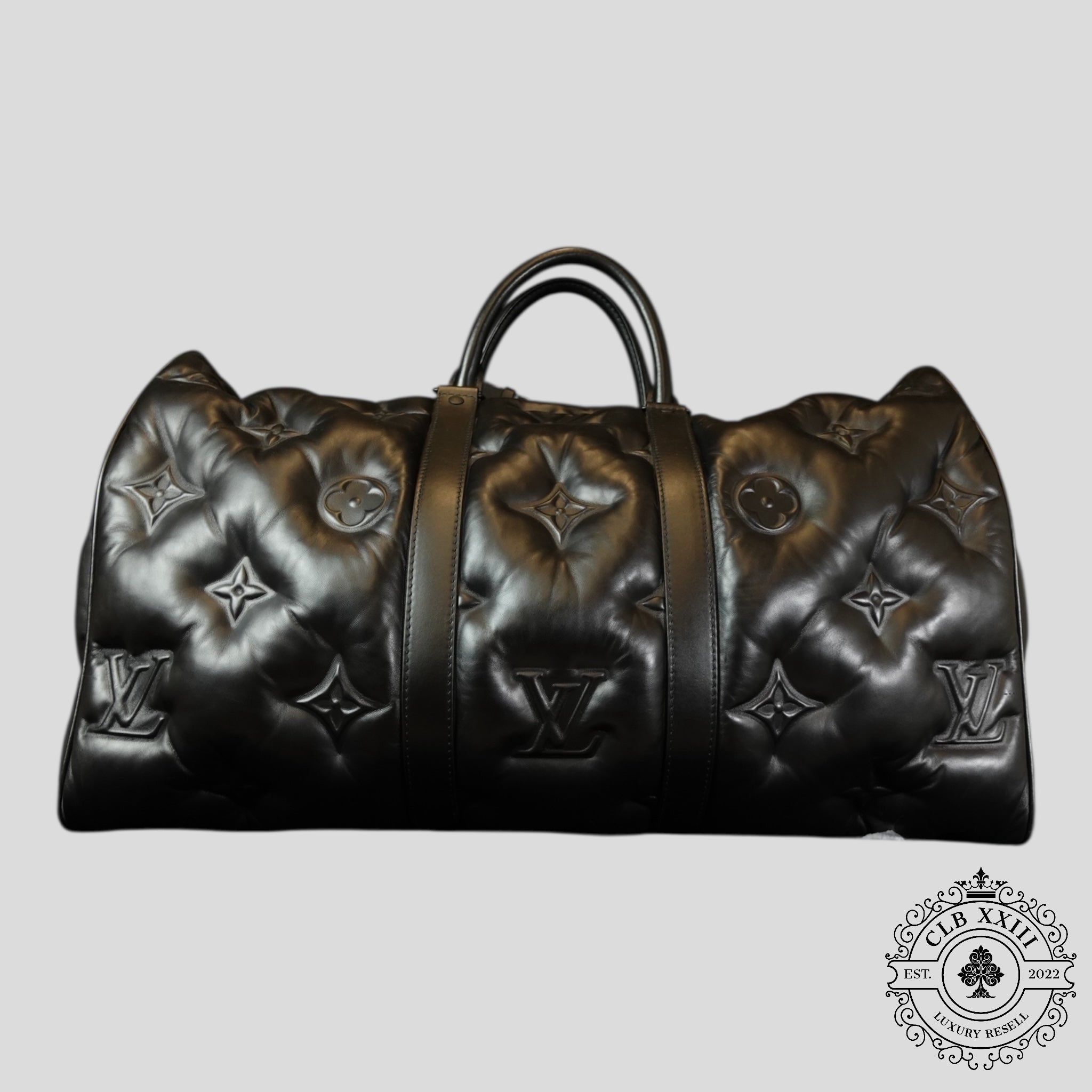 Louis Vuitton Lambskin Monogram Keepall Puffer Xl Bandouliere 75 in Black