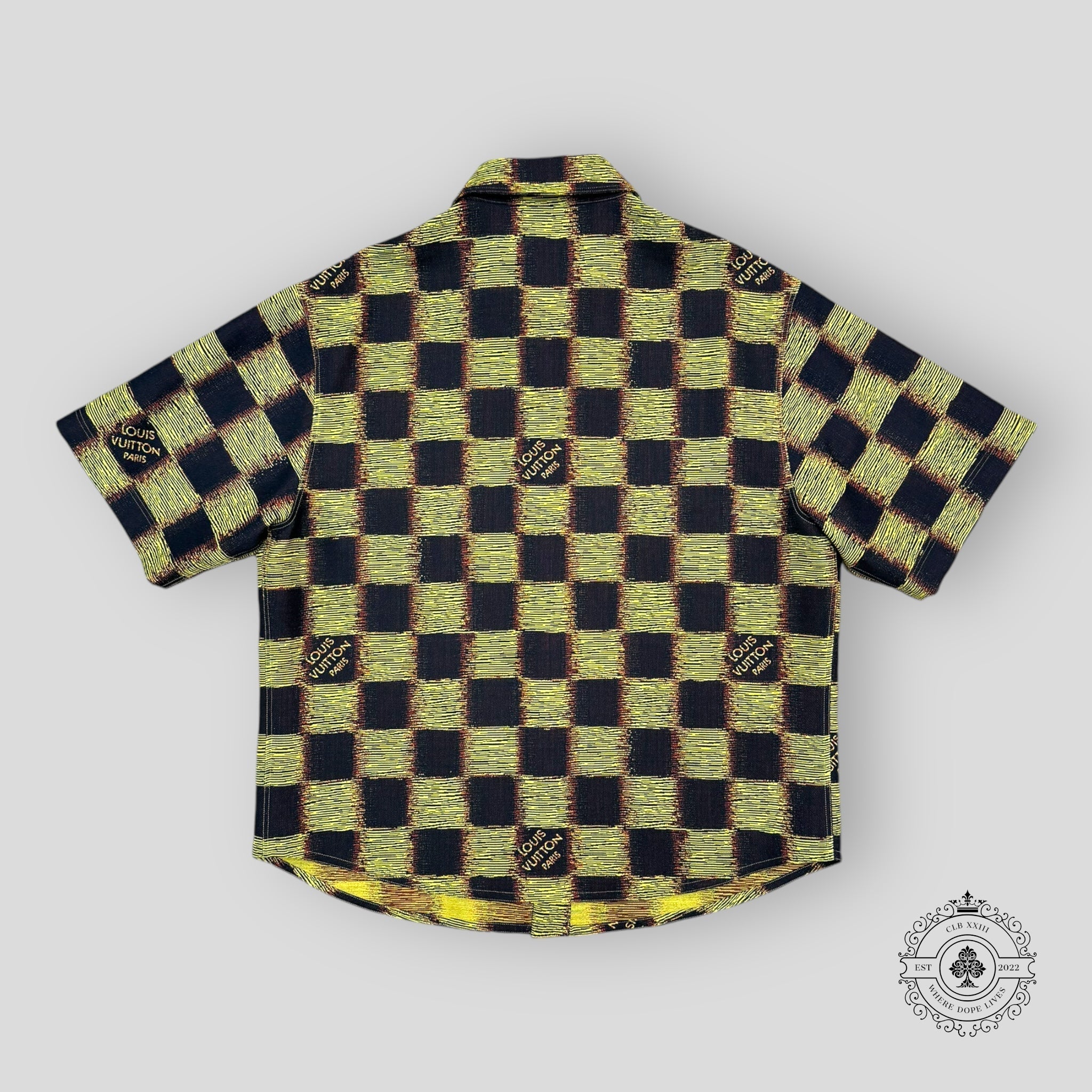 Louis Vuitton Short-Sleeved Damier Wool Shirt in Black/Yellow
