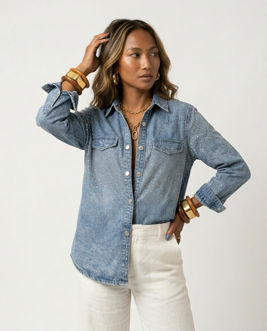 Radiant Rhinestone Denim Shirt