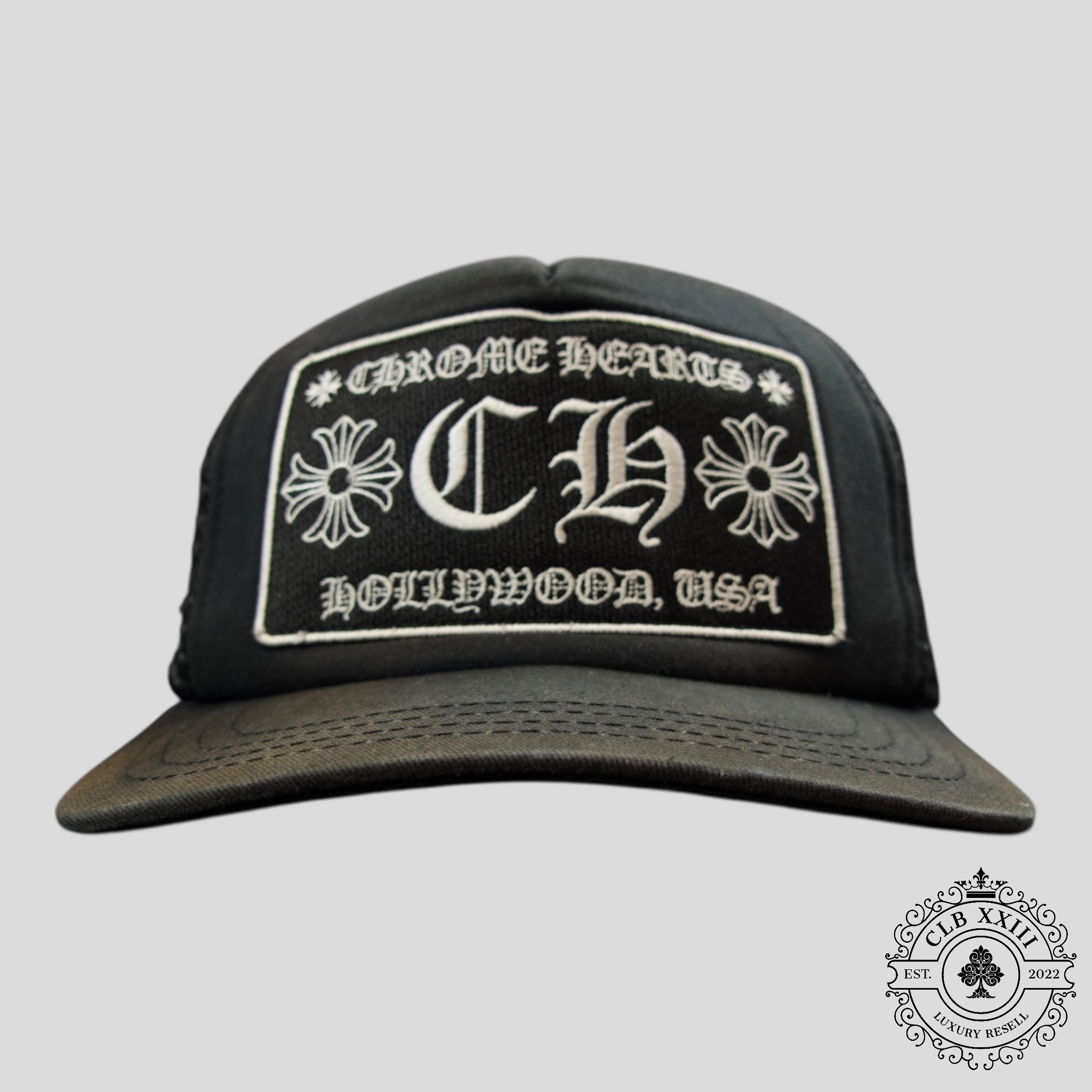 Chrome Hearts Hollywood CH Patch Trucker Hat in Black - Preowned