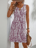 Floral Print U-Neck Sleeveless Midi Dress – Ring Detail Summer Style