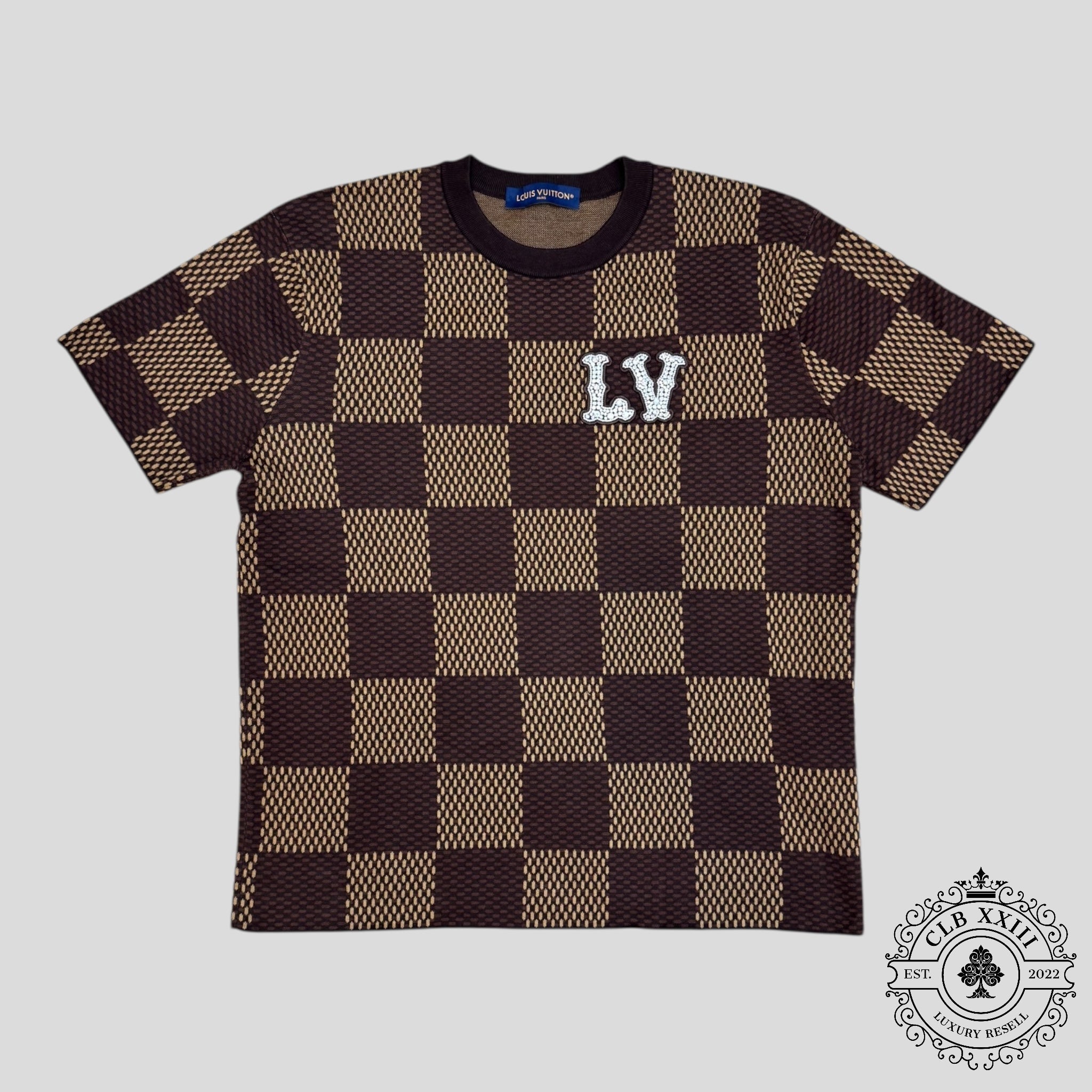 Louis Vuitton Damier Short-Sleeved Crewneck with LV Crystal Patch