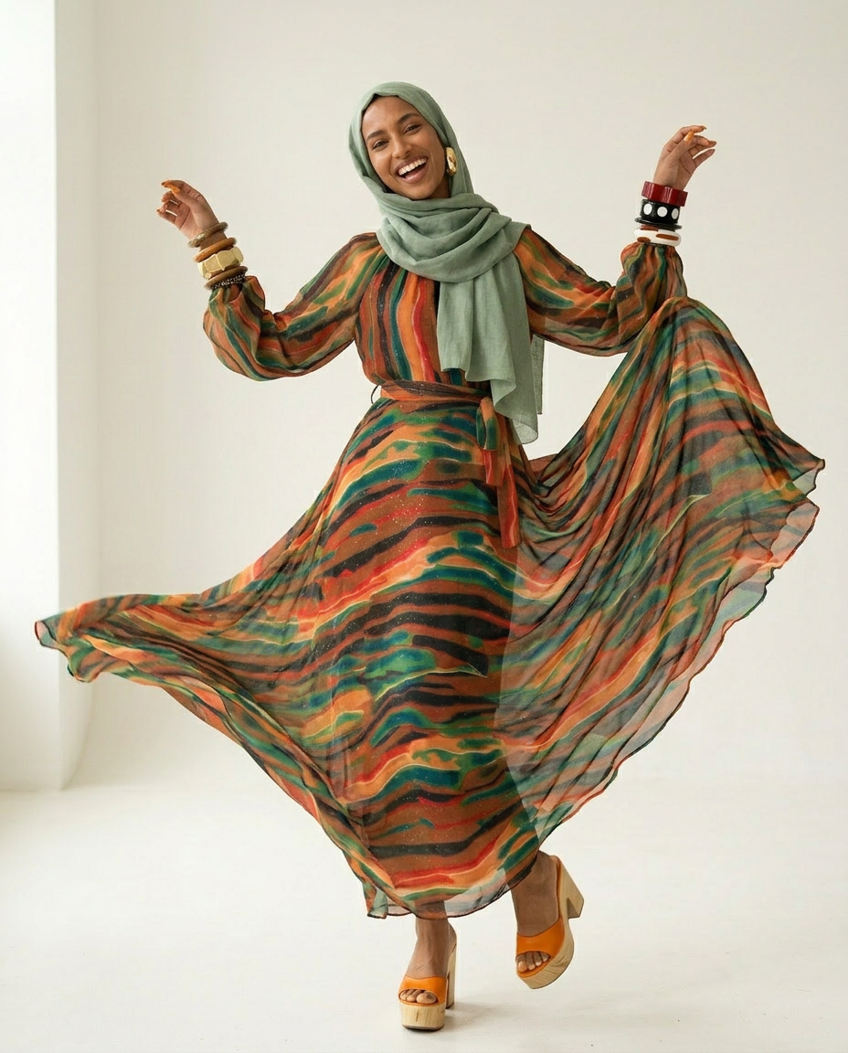 Vibrant Sparkle Printed Kaftan