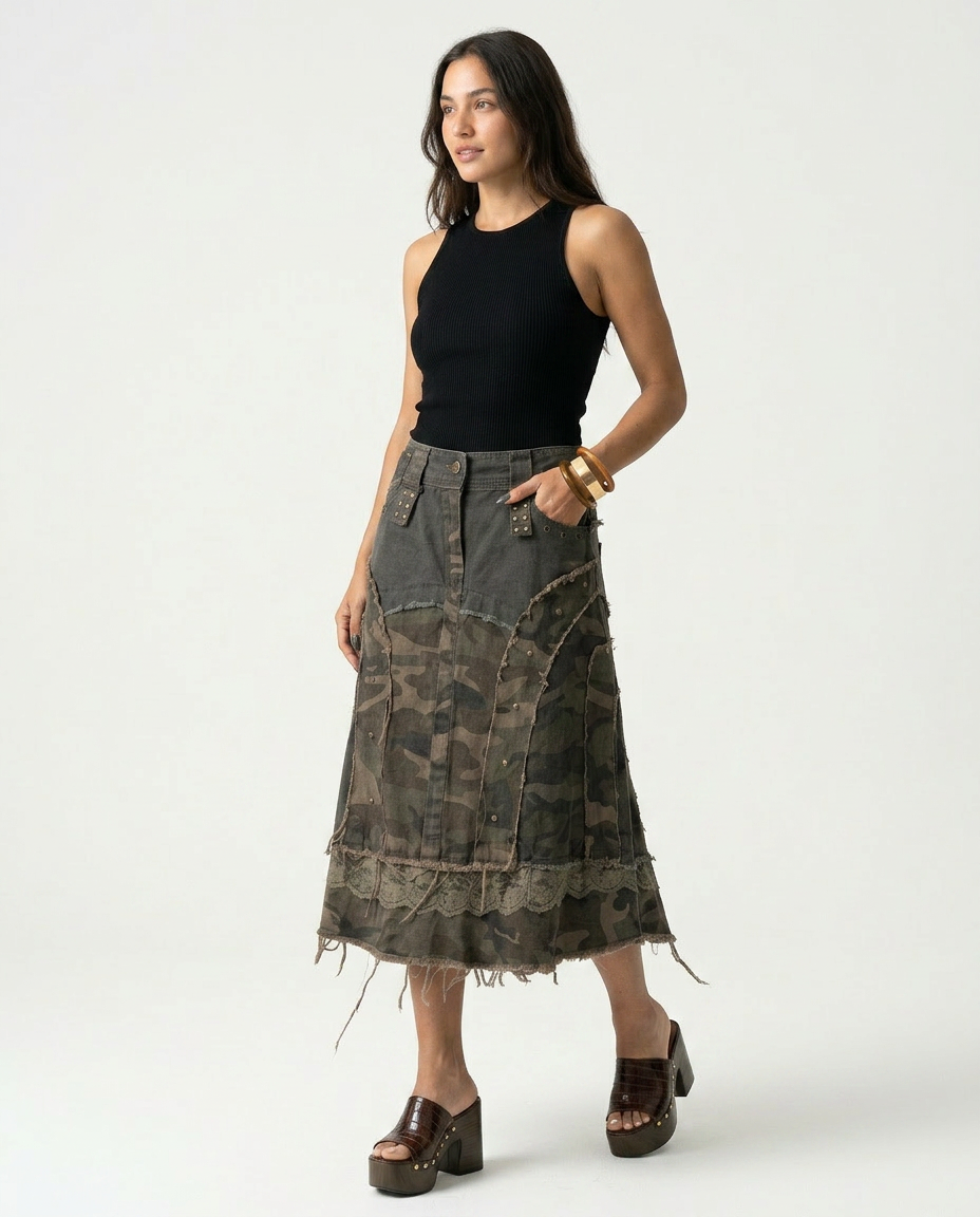 Daring Camouflage Lace Maxi Skirt