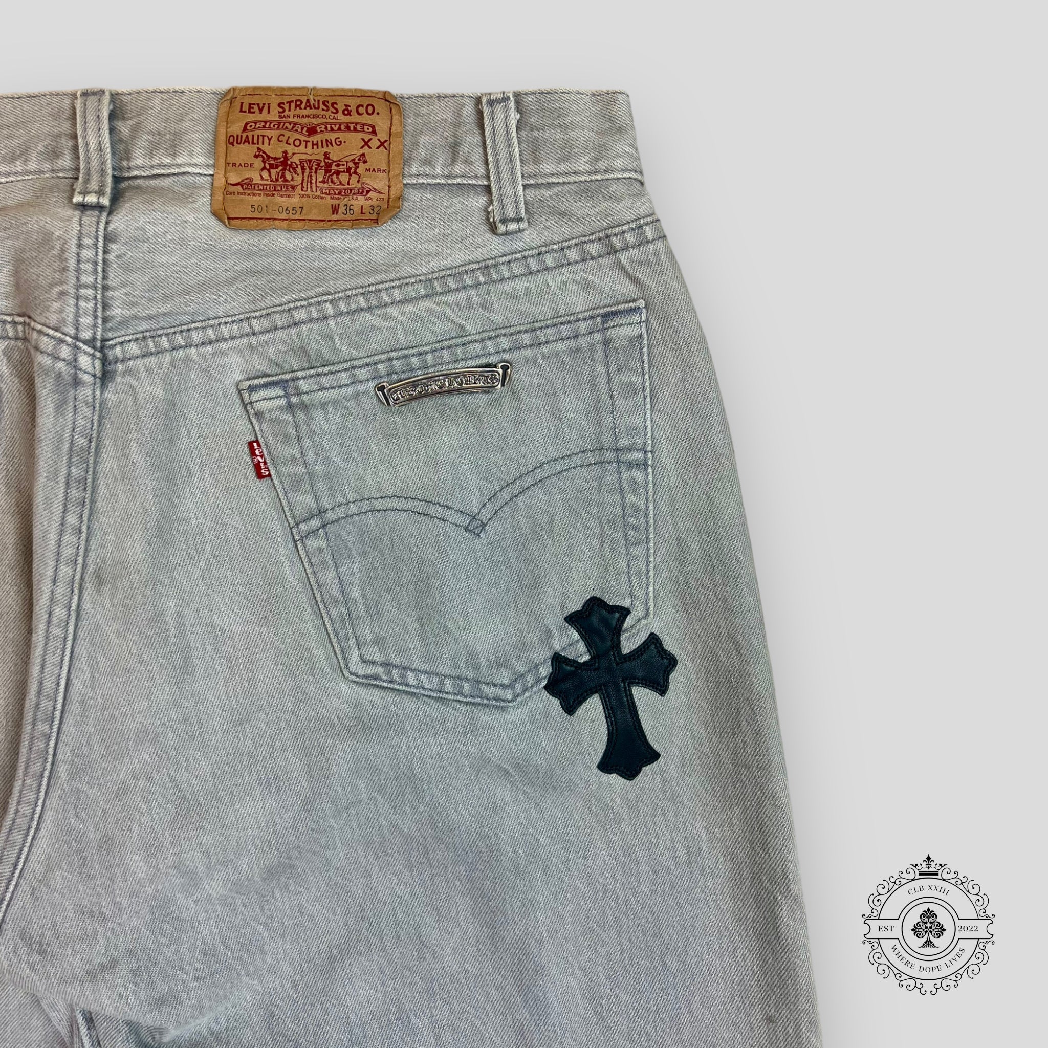 Chrome Hearts Cross Patch Pants in Grey / Black
