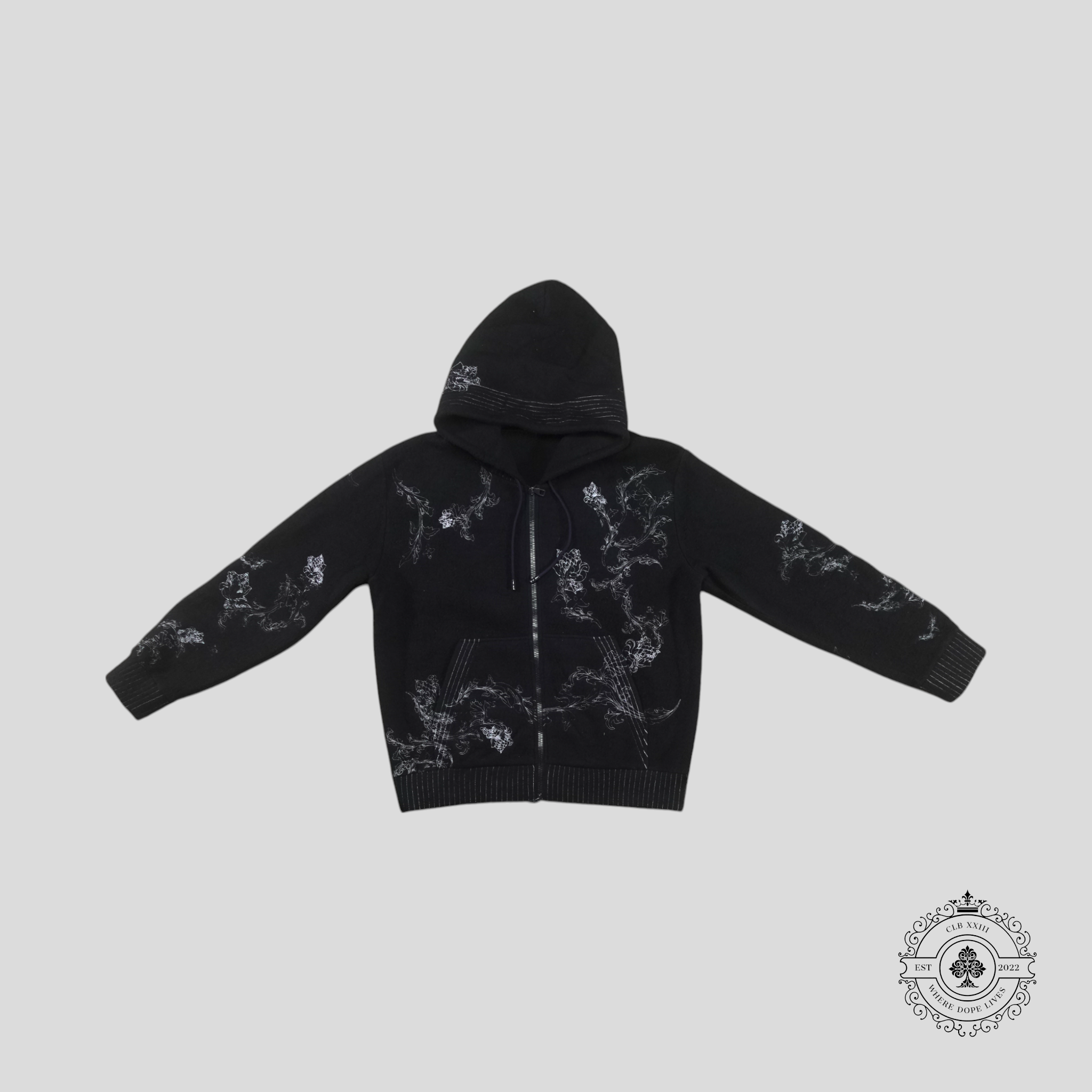 Louis Vuitton Flower Embroidered Zip Up Hoodie in Navy Blue