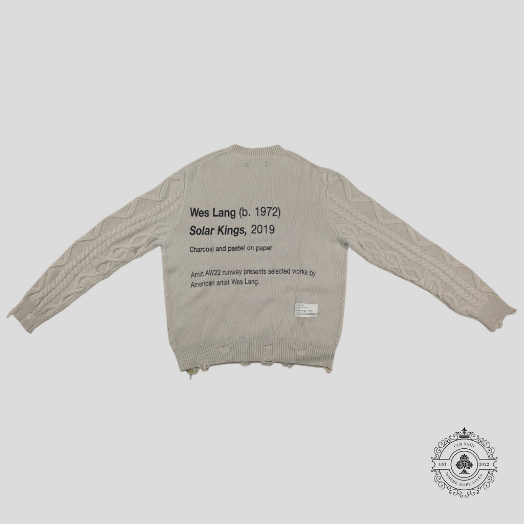 Amiri Wes Lang Solar Kings Reaper Cable Knit Sweater in Alabaster White