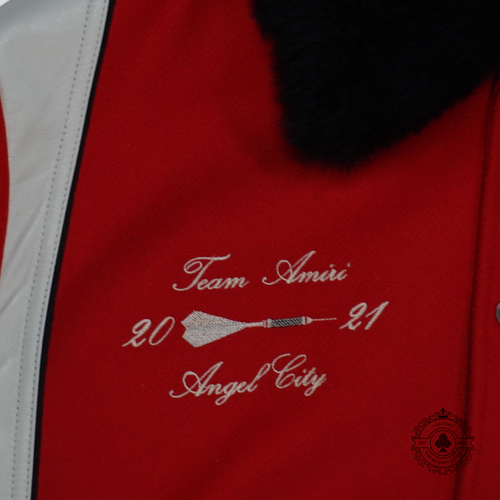 Amiri Always on Point Varsity Jacket in Red