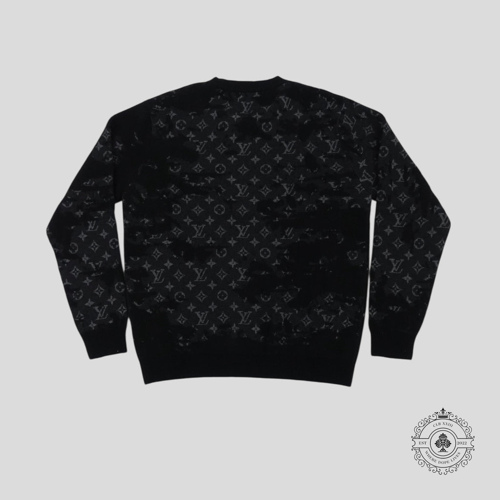 Louis Vuitton Distressed Flock Monogram Sweater in Black