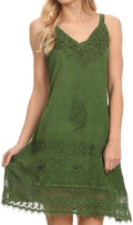 Sakkas Ameelynn Short Embroidered Batik Festival Sleeveless Spaghetti Strap Dress