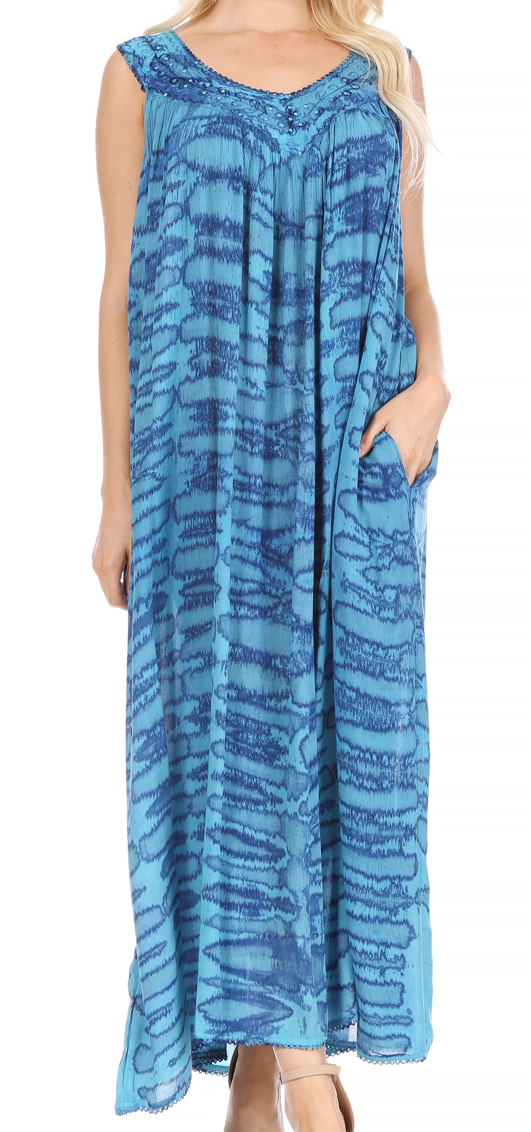 Sakkas Adele Sequin Embroidered Scoop Neck Sleeveless Dress / Cover Up